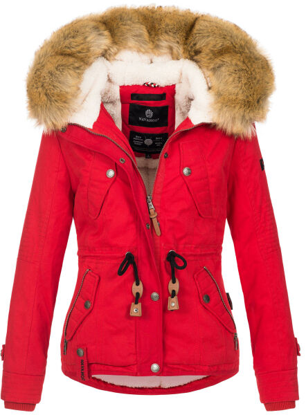 Navahoo Pearl Damen Winterjacke mit Kunstfell Rot Größe M - Gr. 38