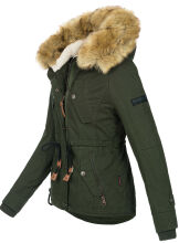 Navahoo Pearl Damen Winterjacke mit Kunstfell Grün Größe XS - Gr. 34