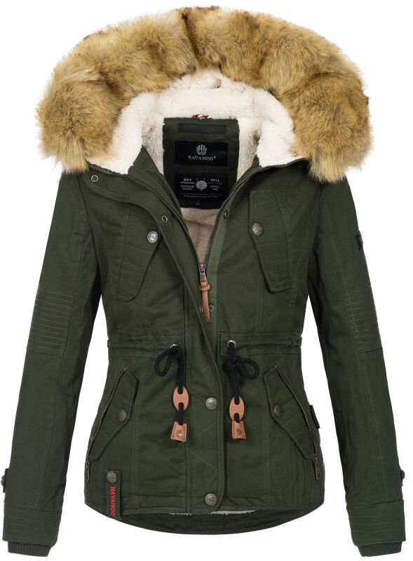 Navahoo Pearl Damen Winterjacke mit Kunstfell Grün