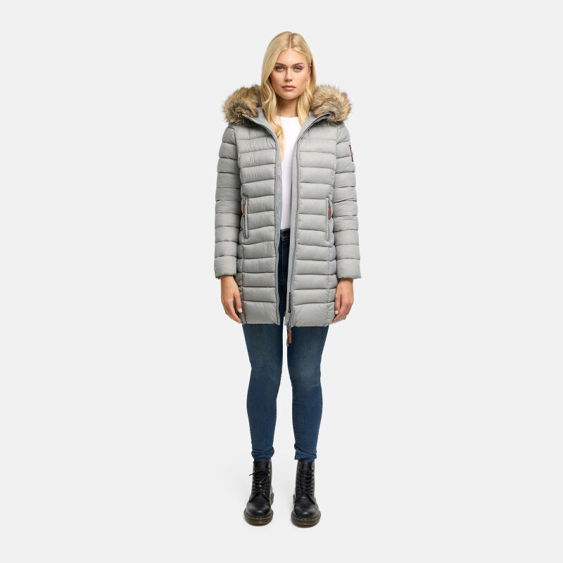 Marikoo Rose Damen Lange Winter Steppjacke Grau-Gr&ouml;&szlig;e M - Gr. 38