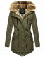 Navahoo Diamond lange Damen Winterjacke mit Teddyfell Grün  Größe XS - Gr. 34