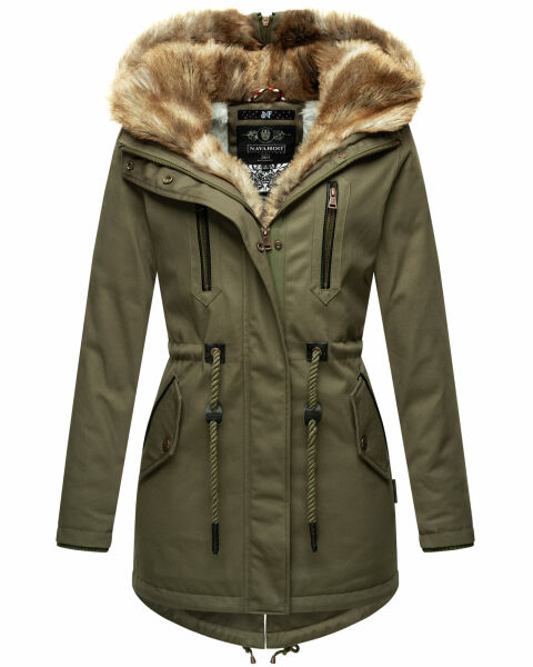 Navahoo Diamond lange Damen Winterjacke mit Teddyfell Grün  Größe M - Gr. 38