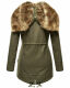 Navahoo Diamond lange Damen Winterjacke mit Teddyfell Grün  Größe L - Gr. 40