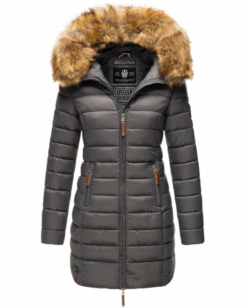 Marikoo Rose Damen Lange Winter Steppjacke Anthrazit Größe L - Gr. 40