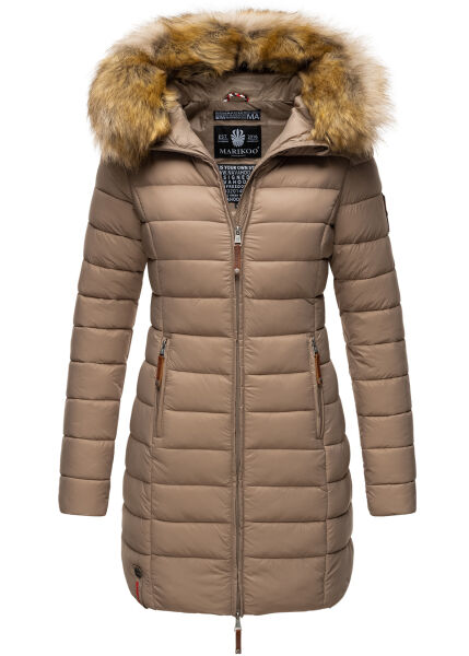 Marikoo Rose Damen Lange Winter Steppjacke Taupe Größe S - Gr. 36