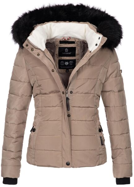 Navahoo Miamor Damen Winter Steppjacke gefüttert mit Teddyfell Taupe Größe M - Gr. 38