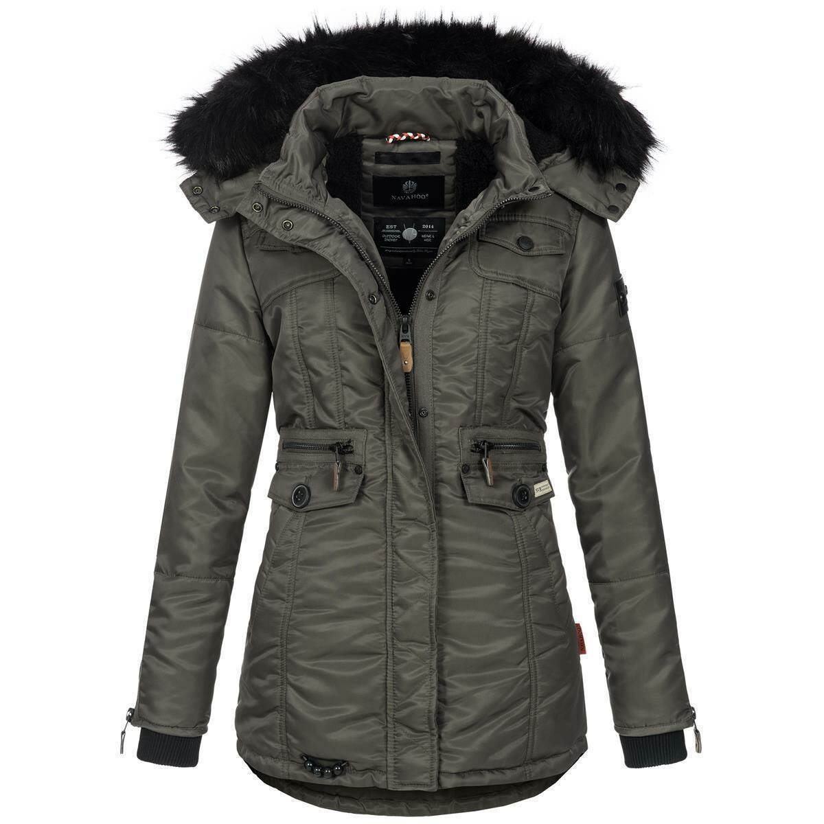 Navahoo Schätzchen Damen Winterjacke mit Teddyfell Anthrazit Größe