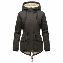Marikoo Manolya Damen Parka Winterjacke mit Teddyfell Anthrazit Größe S - Gr. 36