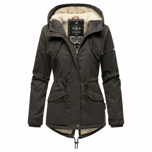 Marikoo Manolya Damen Parka Winterjacke mit Teddyfell Anthrazit Größe L - Gr. 40