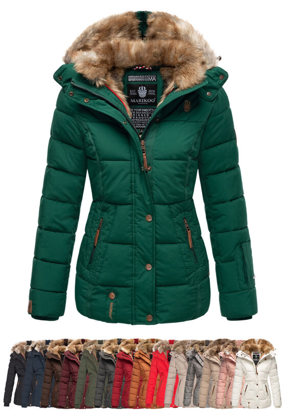 Marikoo Nekoo warm gefütterte Damen Winterjacke mit Kunstfell Taupe