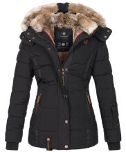 Marikoo Nekoo warm gefütterte Damen Winterjacke mit Kunstfell Schwarz Größe XS - Gr. 34