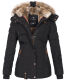 Marikoo Nekoo warm gefütterte Damen Winterjacke mit Kunstfell Schwarz Größe M - Gr. 38