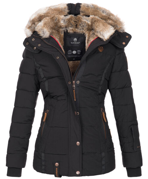 Marikoo Nekoo warm gefütterte Damen Winterjacke mit Kunstfell Schwarz Größe L - Gr. 40