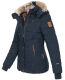 Marikoo Nekoo warm gefütterte Damen Winterjacke mit Kunstfell Navy Größe XS - Gr. 34