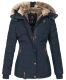 Marikoo Nekoo warm gefütterte Damen Winterjacke mit Kunstfell Navy Größe S - Gr. 36