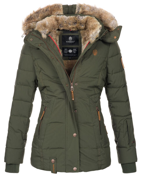 Marikoo Nekoo warm gefütterte Damen Winterjacke mit Kunstfell Olive Größe XS - Gr. 34