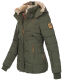 Marikoo Nekoo warm gefütterte Damen Winterjacke mit Kunstfell Olive Größe XS - Gr. 34