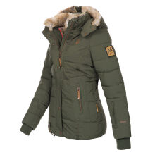 Marikoo Nekoo warm gef&uuml;tterte Damen Winterjacke mit Kunstfell Olive Gr&ouml;&szlig;e S - Gr. 36