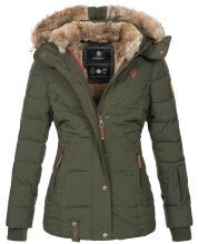 Marikoo Nekoo warm gefütterte Damen Winterjacke mit Kunstfell Olive Größe L - Gr. 40