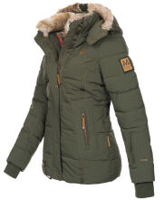 Marikoo Nekoo warm gefütterte Damen Winterjacke mit Kunstfell Olive Größe L - Gr. 40