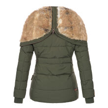 Marikoo Nekoo warm gef&uuml;tterte Damen Winterjacke mit Kunstfell Olive Gr&ouml;&szlig;e XXL - Gr. 44