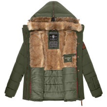 Marikoo Nekoo warm gef&uuml;tterte Damen Winterjacke mit Kunstfell Olive Gr&ouml;&szlig;e XXL - Gr. 44