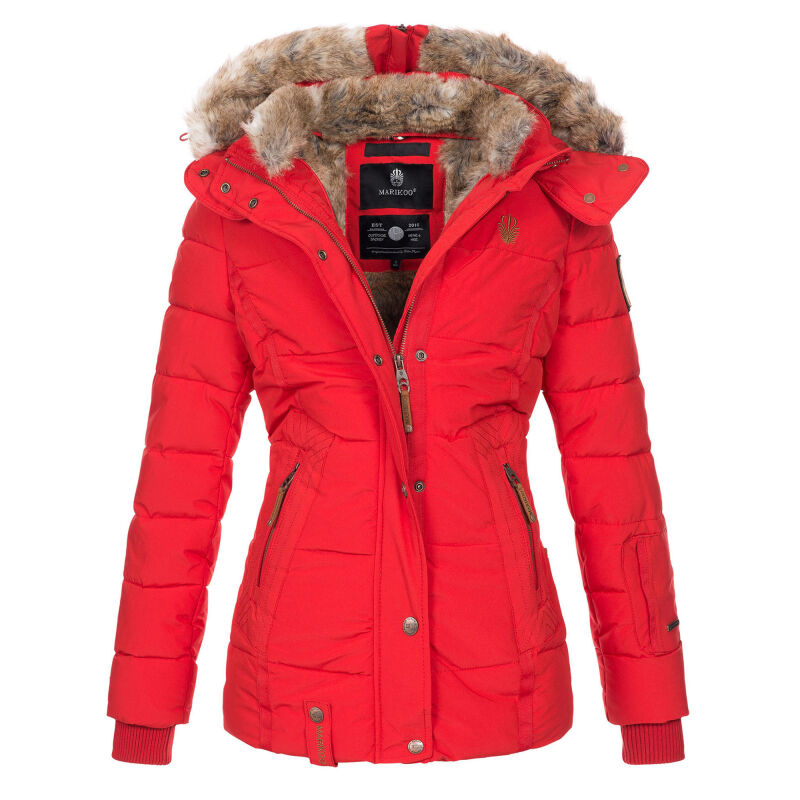 Marikoo Nekoo warm gef&uuml;tterte Damen Winterjacke mit Kunstfell Rot Gr&ouml;&szlig;e L - Gr. 40