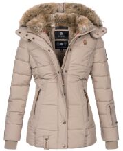 Marikoo Nekoo warm gefütterte Damen Winterjacke mit Kunstfell Taupe Größe XS - Gr. 34