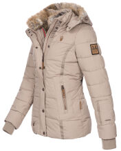 Marikoo Nekoo warm gefütterte Damen Winterjacke mit Kunstfell Taupe Größe XS - Gr. 34