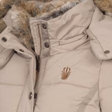 Marikoo Nekoo warm gefütterte Damen Winterjacke mit Kunstfell Taupe Größe XS - Gr. 34