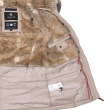 Marikoo Nekoo warm gefütterte Damen Winterjacke mit Kunstfell Taupe Größe XS - Gr. 34