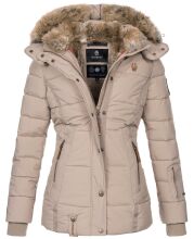 Marikoo Nekoo warm gefütterte Damen Winterjacke mit Kunstfell Taupe Größe L - Gr. 40