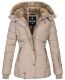 Marikoo Nekoo warm gefütterte Damen Winterjacke mit Kunstfell Taupe Größe L - Gr. 40