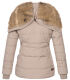 Marikoo Nekoo warm gefütterte Damen Winterjacke mit Kunstfell Taupe Größe L - Gr. 40