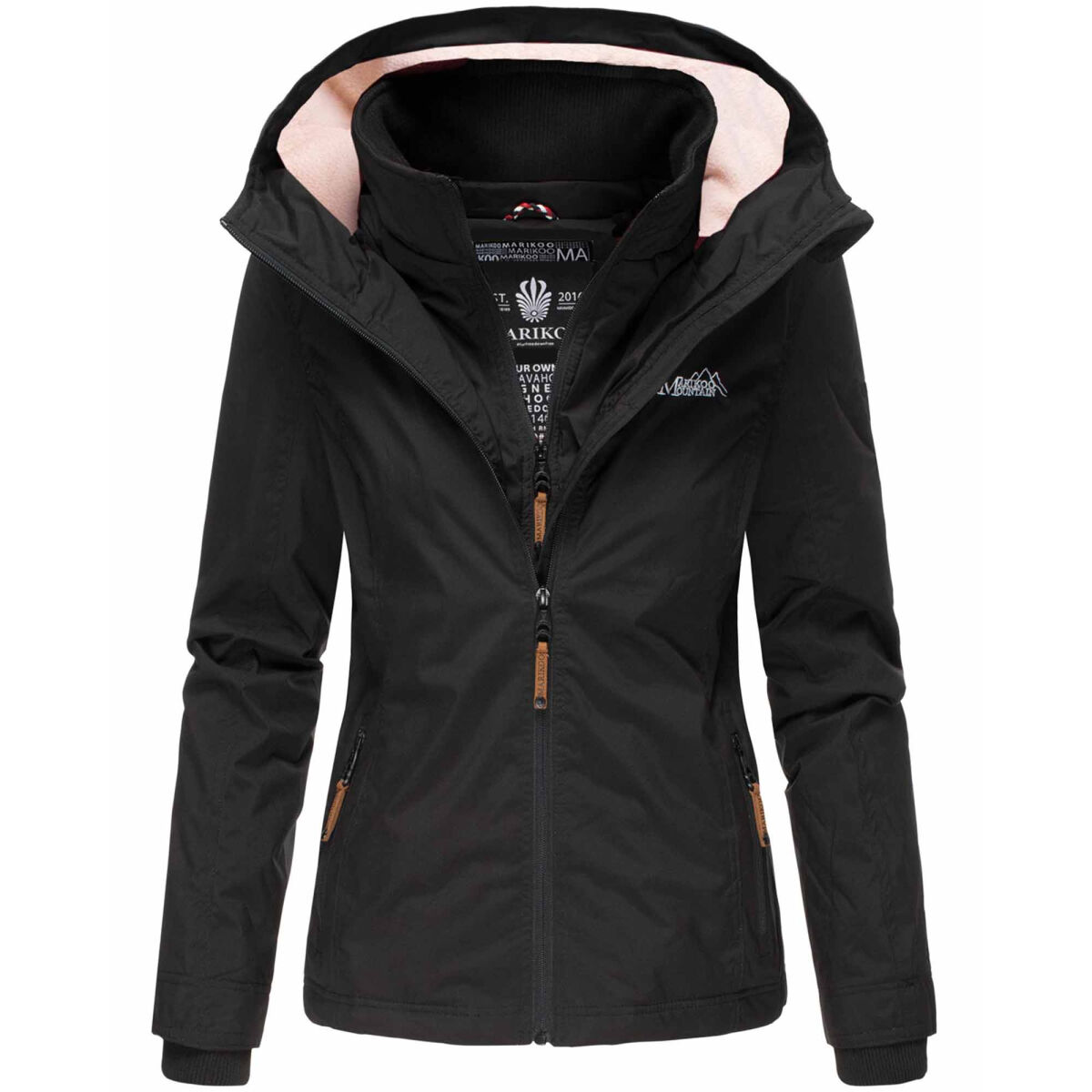 Marikoo Erdbeere Damen Übergangsjacke leicht gefüttert mit Kapuze Schwarz Größe M - Gr. 38