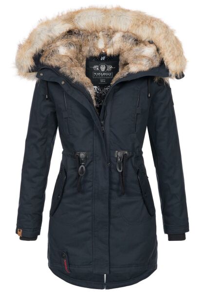 Navahoo Bombii ladies winter jacket long with faux fur - Navy-Gr.XS