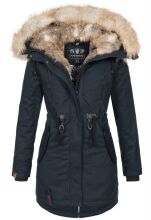 Navahoo Bombii Damen Winterjacke lang mit Kunstfell Navy Größe XS - Gr. 34