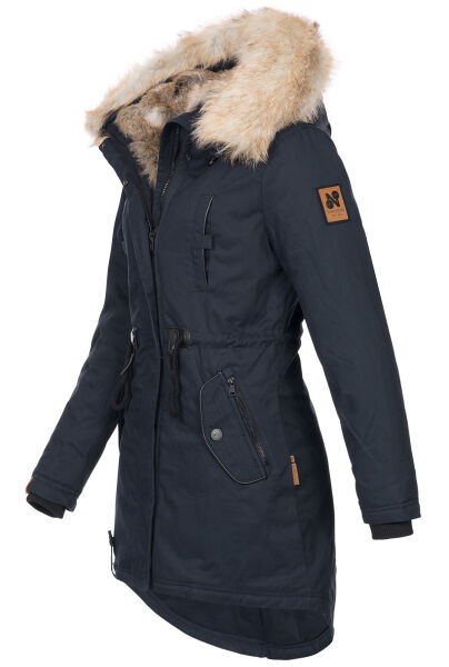 Navahoo Bombii Damen Winterjacke lang mit Kunstfell Navy Größe S - Gr. 36