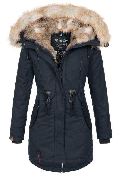 Navahoo Bombii ladies winter jacket long with faux fur - Navy-Gr.L