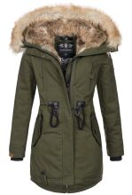 Navahoo Bombii Damen Winterjacke lang mit Kunstfell Olive Größe XS - Gr. 34