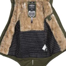 Navahoo Bombii Damen Winterjacke lang mit Kunstfell Olive Größe XS - Gr. 34