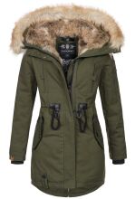 Navahoo Bombii Damen Winterjacke lang mit Kunstfell Olive...