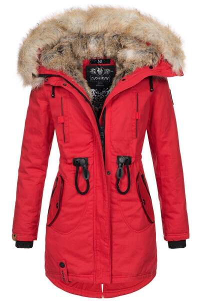 Navahoo Bombii ladies winter jacket long with faux fur - Red-Gr.M