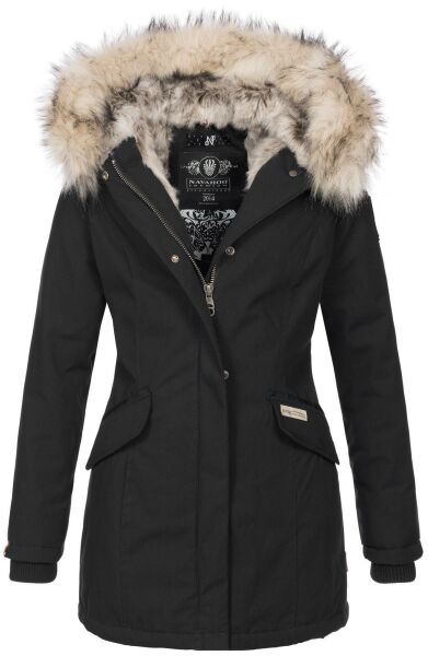 Navahoo Cristal Damen Winterjacke Parka mit Kunstfell Schwarz Gr.XL