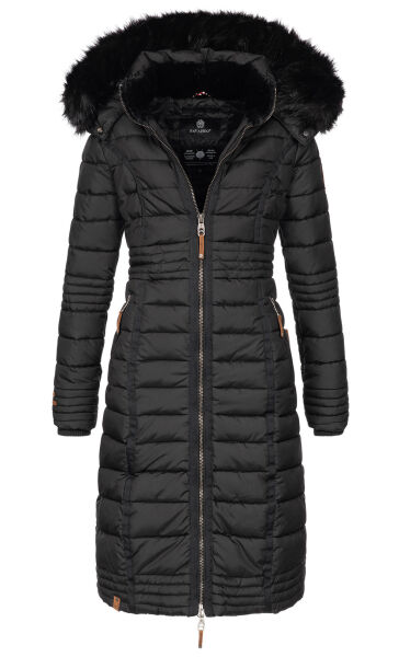 Navahoo Umay Damen lange Winterjacke mit Fellkragen Schwarz-Gr.S