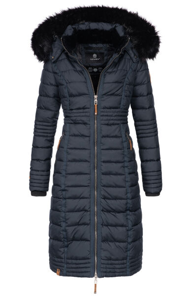 Navahoo Umay Damen lange Winterjacke mit Fellkragen Navy-Gr.M