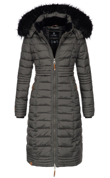 Navahoo Umay Damen lange Winterjacke mit Fellkragen Anthrazit-Gr.M