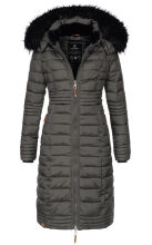 Navahoo Umay Damen lange Winterjacke mit Fellkragen Anthrazit-Gr.XL