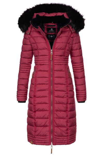 Navahoo Umay ladies long winter jacket with fur collar Bordeaux-Gr.S