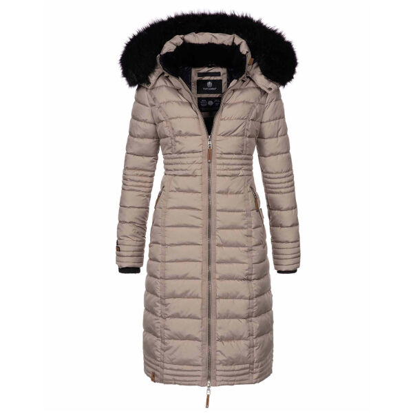 Navahoo Umay Damen lange Winterjacke mit Fellkragen Taupe-Gr.M